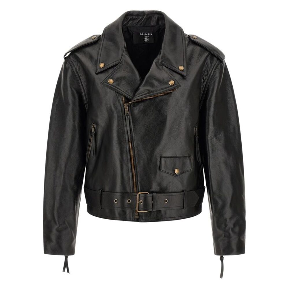 Balmain Black Calfskin Leather Men's Jacket